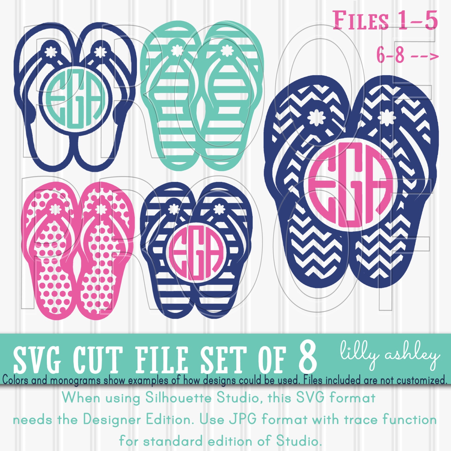 Download Monogram SVG Files Flip Flop Set includes 8 cutting files
