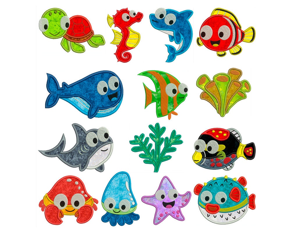 SEA ANIMALS Machine Applique Embroidery Patterns Instant