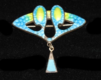 Vintage Art Nouveau Enamel Brooch, English
