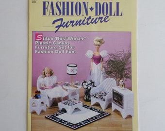 plastic canvas pattern book, Fashion Doll Furniture in plastic canvas, House of White Birches craft leaflet