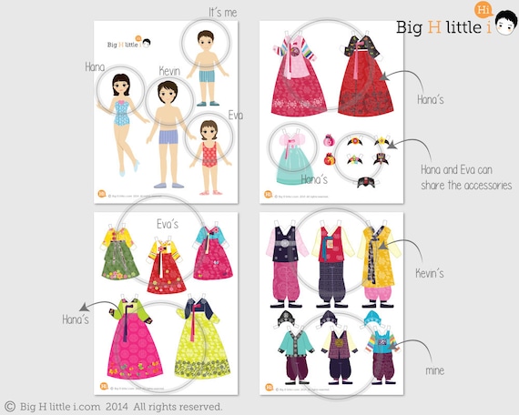 Paper dolls / Korean Traditional Costumes / 4 Dolls 14