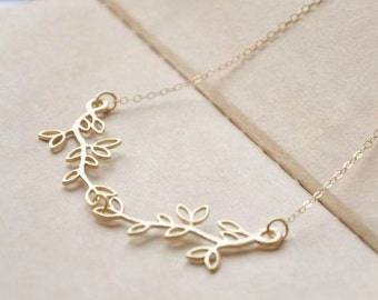 Gold Double Olive Branch Necklace/ Gold Necklace/ Dainty Necklace/ Nature Inspired Necklace/ Leaf Necklace/ Delicate Necklace