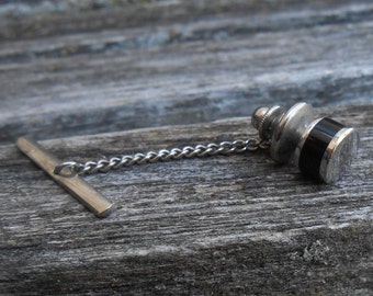 Vintage Silver & Black Tie Tack. Gift For Dad, Groom, Groomsmen, Wedding, Anniversary, Christmas, Birthday.