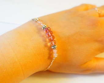 pink quartz silver sterling handmade bracelet