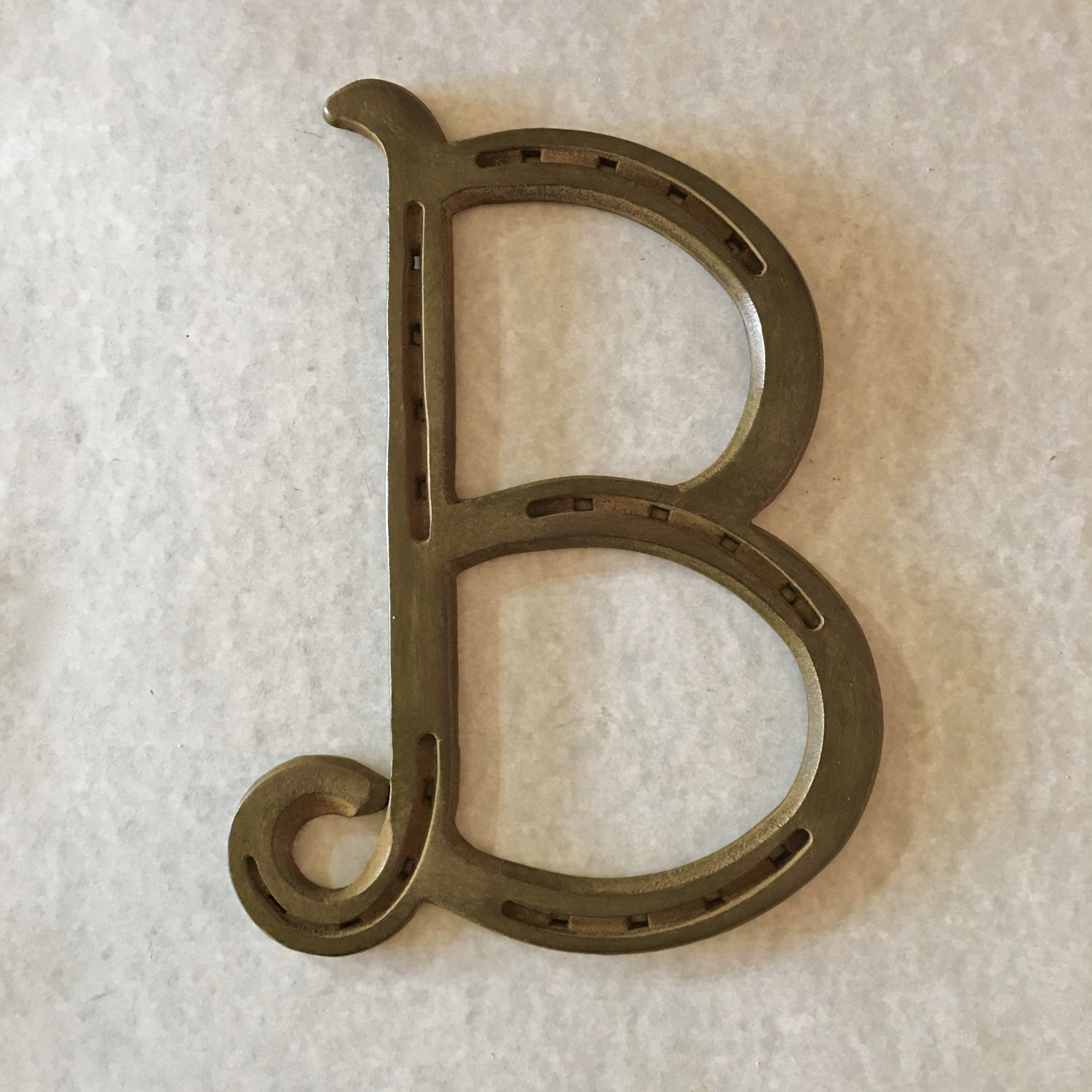 Horseshoe Letter B Forged Iron Initial To Hang Or Place On