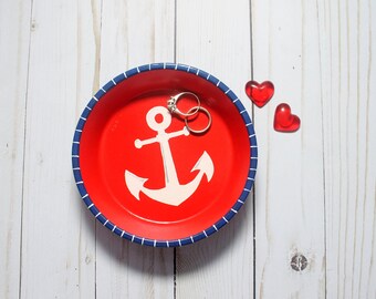 Anchor Ring Dish Nautical Jewelry Dish Key Dish Change Holder Hand Painted READY TO SHIP Engagement Ring Dish Trinket Dish Candy Dish Beach