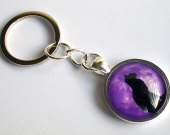 Cat Keyring ~ Purple Moon Cat Keychain ~ Cats Bag Charm ~ Cat Lover Gift ~ Birthday Gift ~ Friends Gift