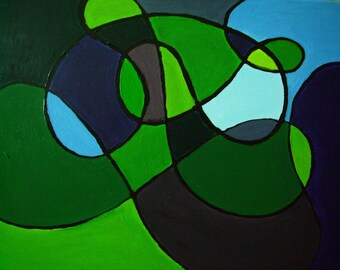 Cool Colors Abstract Acrylic Painting, Original Blue and Green Painting on 24x28 Canvas, Wall Art, Canvas Painting, Cool Abstract