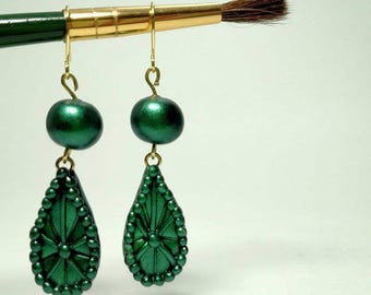 Green Metallic Teardrop Earrings