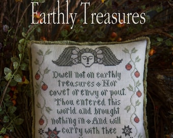 PLUM STREET SAMPLERS Earthly Treasures counted cross stitch pattern at cottageneedle.com tombstone cemetery angel Halloween