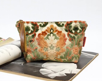Large Makeup Bag, velvet cosmetic bag, vintage fabric toiletry bag, canvas bag, Handmade gift for her by EllaOsix