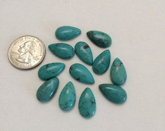 10x18mm.Teardrop turquoise cabochons, Natural turquoise Greenish blue color 12piece