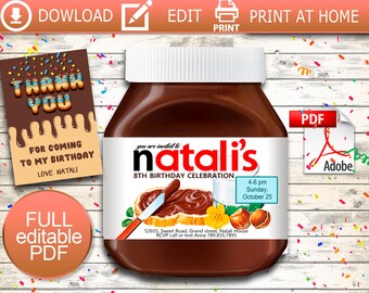 Nutella invitation,nutella,nutella Labels,nutella name,nutella jar,nutella birthday,nutella party,custom label,custom nutella,nut