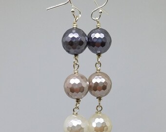 Faceted Shell Pearl Dangle Earrings