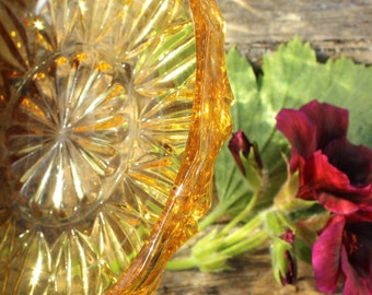 Cut Glass Dish - Vintage Amber - Pristine Condition