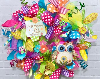 Spring deco mesh Wreath, Summer deco mesh Wreath, spring wreath, summer wreath, mesh spring wreath, mesh summer wreath, owl wreath