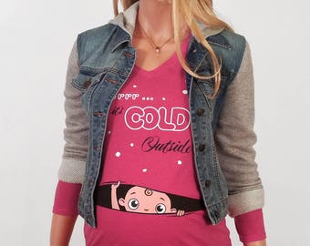 Baby It's Cold Outside, Christmas Maternity Shirt, Funny Maternity Clothing, Pregnancy Clothes, Baby Peeking