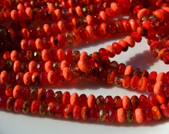 Orange Red Mix Fire Polish Rondelles
