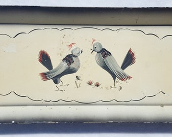 Vintage 1950's Lovebirds Design Painted Metal Tray