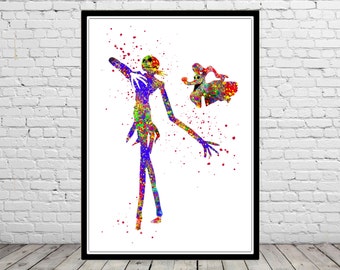 The Nightmare Before Christmas inspired, Jack and Zero, Watercolor print,Nursery art, Kids Room Decor, Poster, print(1814b)