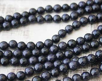 6mm Blue Goldstone full strand round smooth shiny beads