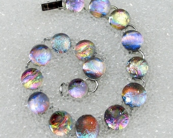 Bracelet in Dichroic Fused Glass Sparkling, Dichroic Glass Mermaid Tears, Gold or Silver