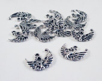 BMN24 - Set of small sign Swarovski antiqued silver bird charms