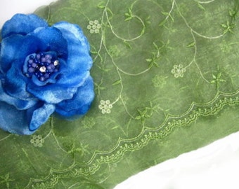 DS02 - 56" Green Organza Floral Embroidery Fabric