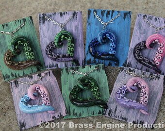 Tentacle heart pendant necklace - your choice of many colors