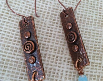 Antique Copper Rivet and Czech Glass Bead Earrings