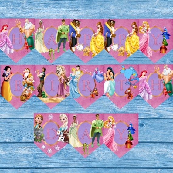 Disney Princess Birthday Banner Printable Banner Digital Disney Princess Birthday Banner Printable Banner Digital