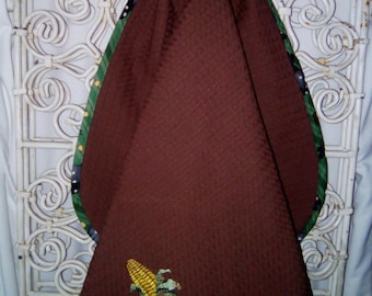 Tea towel embroidered "corn" to hang handmade