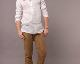 Mens v neck roll up gauze shirt