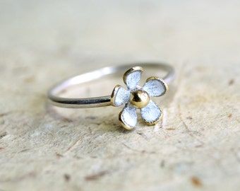 TINY DAISY WHITE ring , stacking ring , patina ring , flower ring , bridesmaid ring , contemporary stacking ring , wedding ring , daisy ring