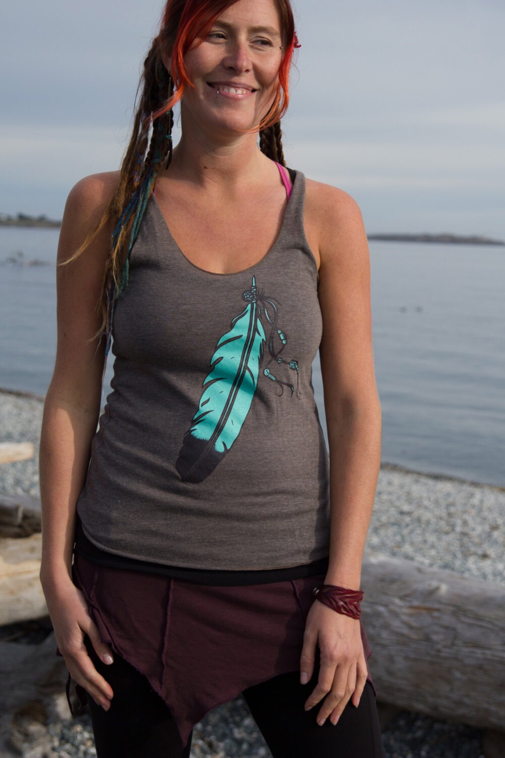 Feather Tank Top Turquoise Feather Native Chic Free Spirit