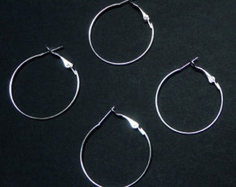 8pc - 35mm Shiny Silver Plated Round Circle Hoop Earrings Jewelry Findings