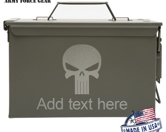 Punisher Skull Jeep Custom Engraved 30/50 Cal Ammo Can Personalized Dad Gift Cool Guy Gifts Father's Day Gift Grandpa Gift Groomsmen Hunter