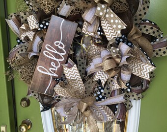 Hello message wreath in browns.