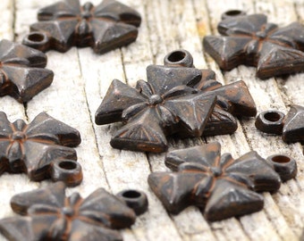 4, Antiqued Cross, Cross Charm, Rustic Cross, Brown Cross, Small Cross, Aged Cross