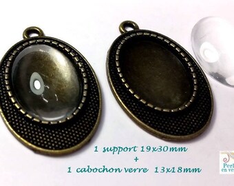 1 bronze oval + 1 (su34) 13x18mm glass cabochon