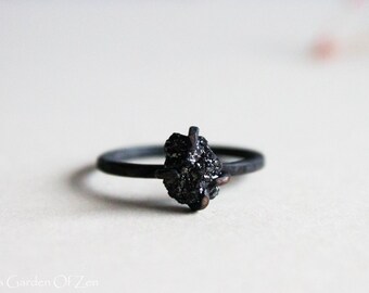 Alternative engagement ring Black Diamond Ring unique engagement ring Sterling silver oxidized ring - Black Rough Diamond