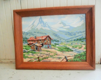 1950-60's, Paint By Number, Mountain Landscape, Framed Painting