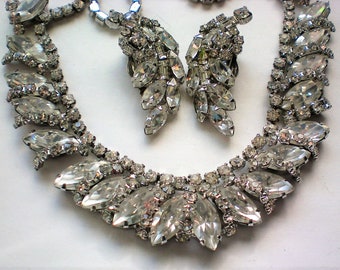 Super Sparkling Marquis Cut Rhinestone Necklace with Earrings - 5893
