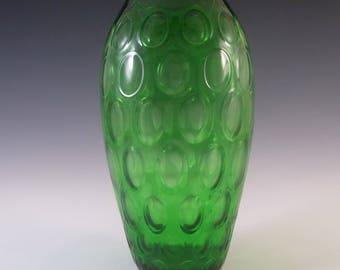 Borske Sklo 1950's Green Glass Optical 'Olives' Vase