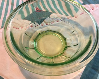 Vintage Small Hazel Atlas Green Glass Mixing or Serving Bowl Made in The USA #4201