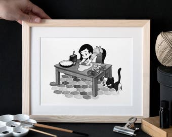 Little pastry chef and cat