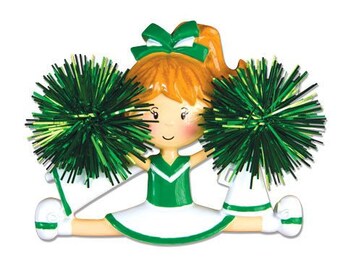 Personalized Green Cheerleader Christmas Ornament- Free Personalization