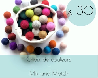 30 Felt balls/2.5 cm/wool pompom/DIY/bulk/choice of color/multicolor/felting/wholesale/creative project/Québec/Canada