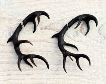 Antler Deer Fake Gauges Earrings Black Horn Tribal Earrings - Gauges Plugs Bone Horn - FG067 H G1