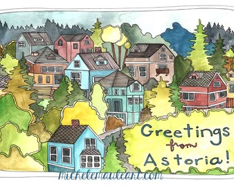 Astoria Oregon Postcards - Astoria Oregon - Astoria Oregon Illustration - Astoria Postcards - Set of Three Astoria Oregon Postcards